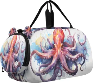 Travel Duffle Bag for Kids Boys Girls Octopus Ocean Map Colorful Sports Bag Overnighter Duffle Sleepover Weekender with Shoes Compartment