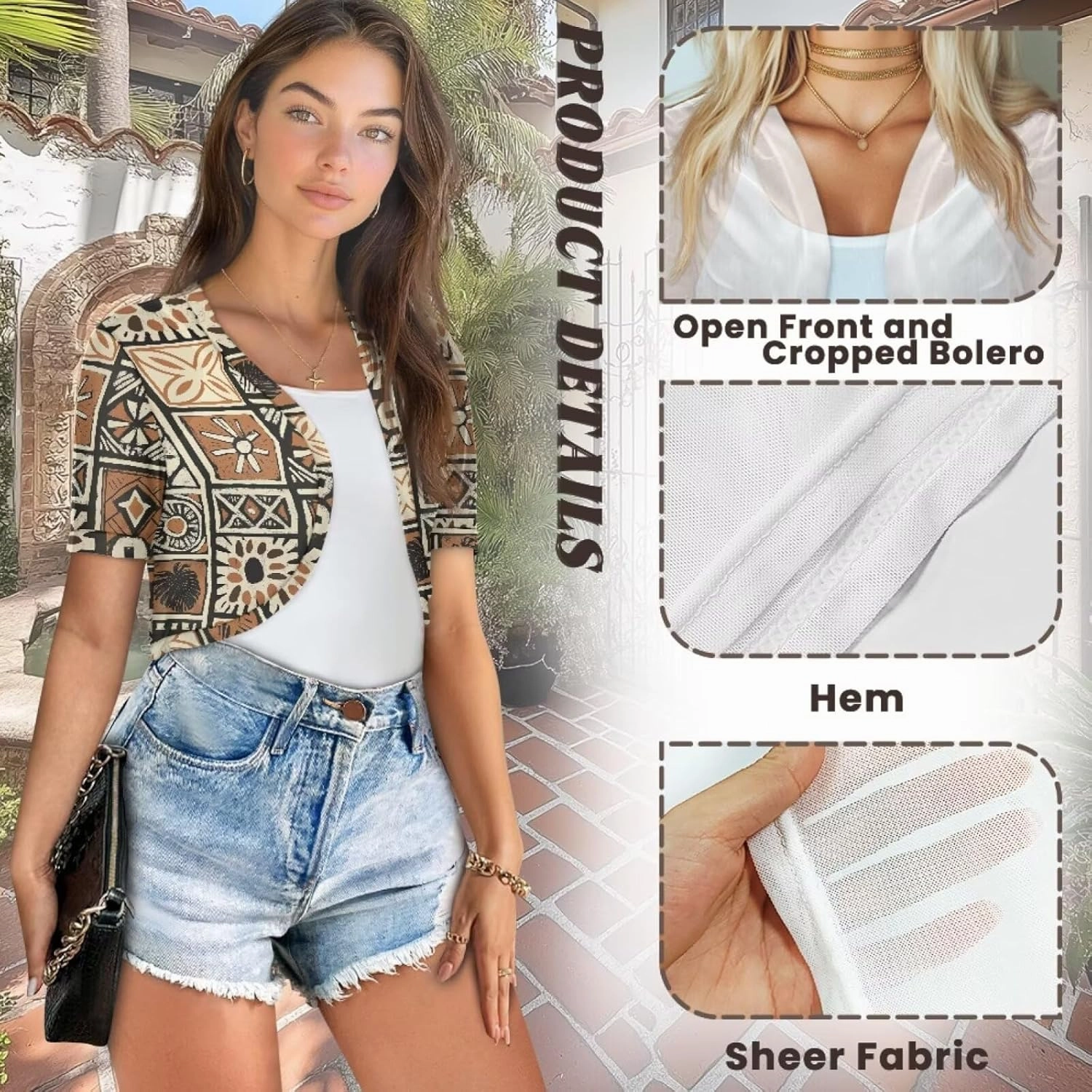 Trendy Womens Short Cardigan, Soft Chiffon Casual Summer Shirts Soft Sheer Shrug, Beach Vacation & Party Clothes