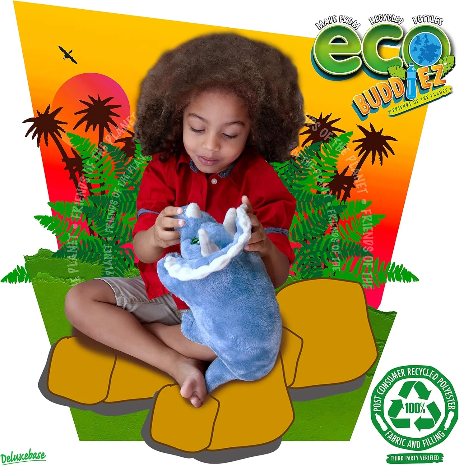 Triceratops from Deluxebase. 12 Inch Triceratops Plush Toy. Eco Friendly Child Safe Dinosaur Stuffed Animal Made from Recycled Plastic Bottles.