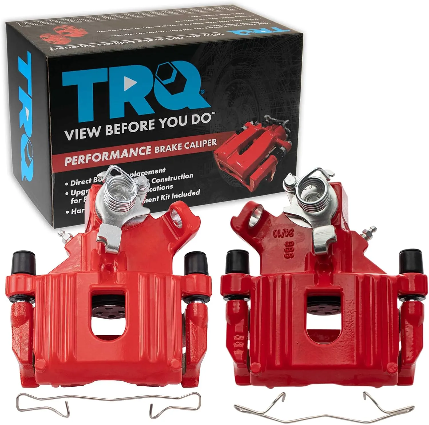 TRQ Rear Performance Brake Caliper Set Red Compatible with 2003-2008 Mini Cooper