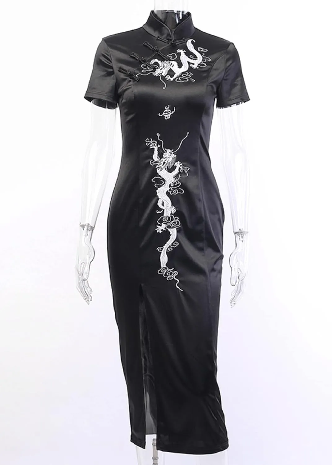 TSMNZMU Cheongsam Dress for Women - Gothic Asian Long Maxi Dress with Dragon Print