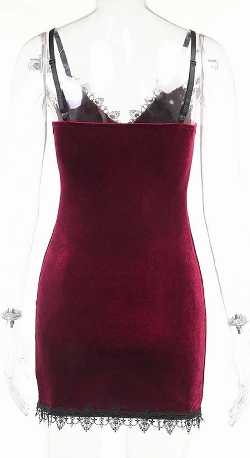TSMNZMU Women Gothic Mini Dress Velvet Sleeveless Lolita Dresses Emo Grunge Punk Dress Goth Sexy Halter Dress