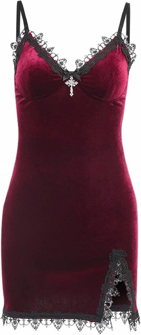 TSMNZMU Women Gothic Mini Dress Velvet Sleeveless Lolita Dresses Emo Grunge Punk Dress Goth Sexy Halter Dress