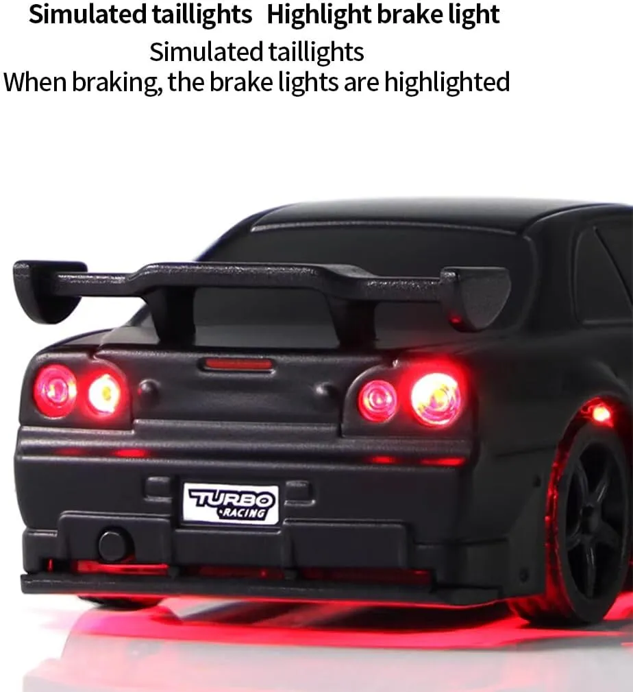 Turbo Racing C74 1/76 Scale Mini RC Drift Cars for Adults, 2.4G 4CH RWD Electric Remote Control Vehicle, Desktop Racing Car Model with High Speed & LED Light