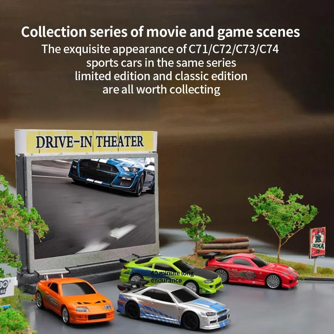 Turbo Racing C74 1/76 Scale Mini RC Drift Cars for Adults, 2.4G 4CH RWD Electric Remote Control Vehicle, Desktop Racing Car Model with High Speed & LED Light