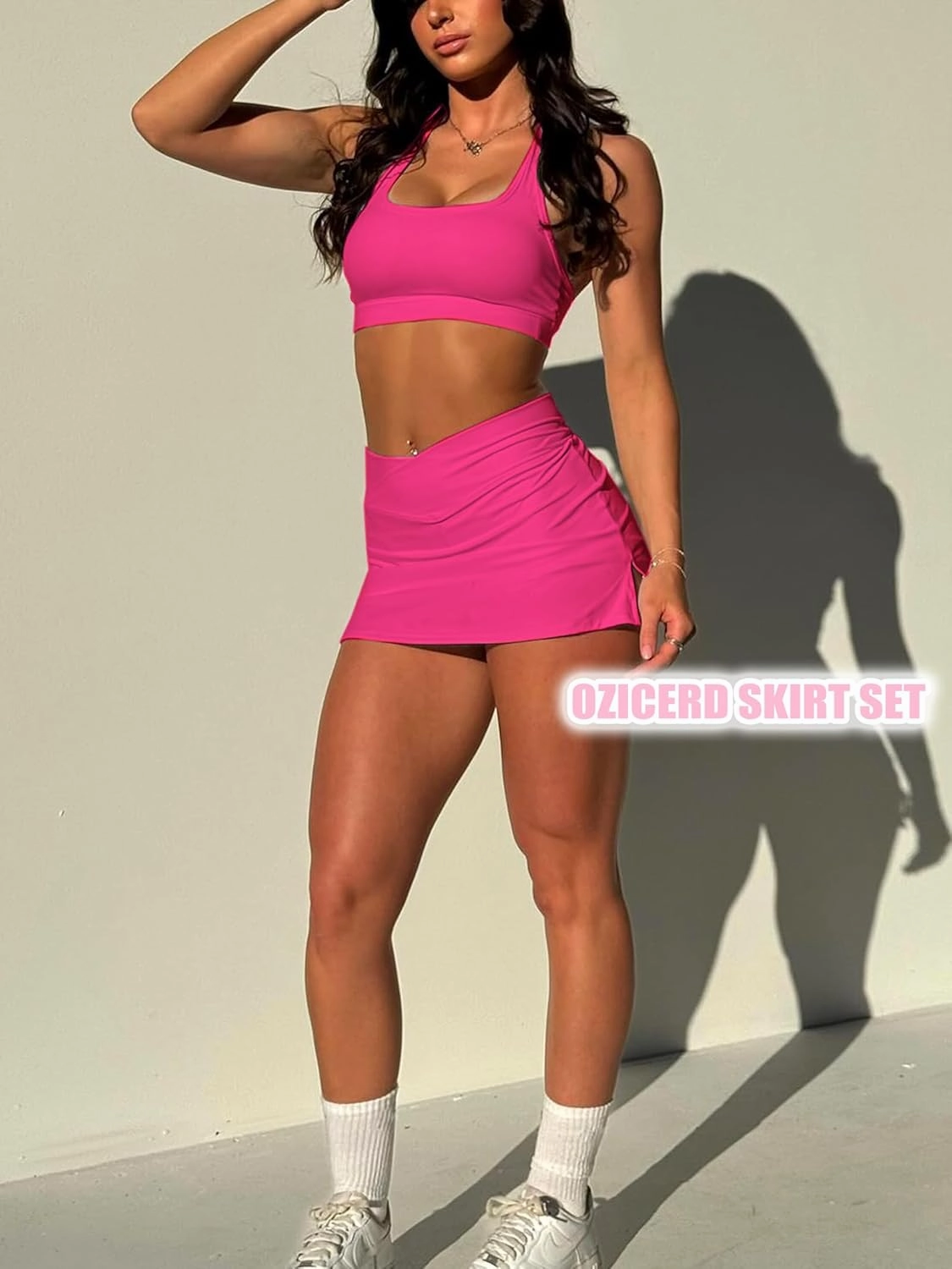 Two Piece Tennis Skirt Sets for Women 2 Piece Mini Skirt Set Going Out Golf Skort Athletic Skirt Pickleball Outfit
