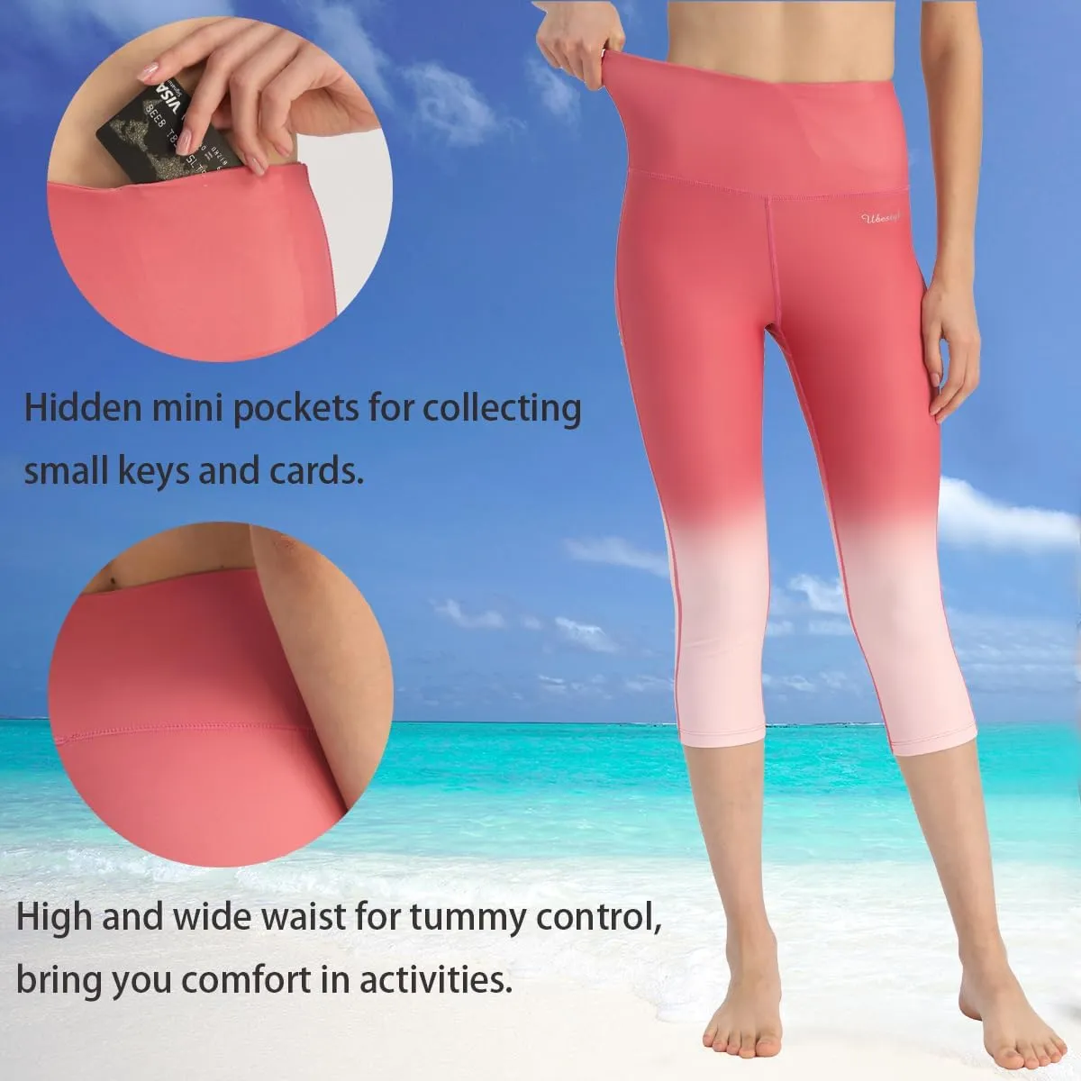 Ubestyle UPF 50  High Waist Swim Leggings for Women Swim Capris Swim Pant Swim Tights Beach Pants Sun Protective