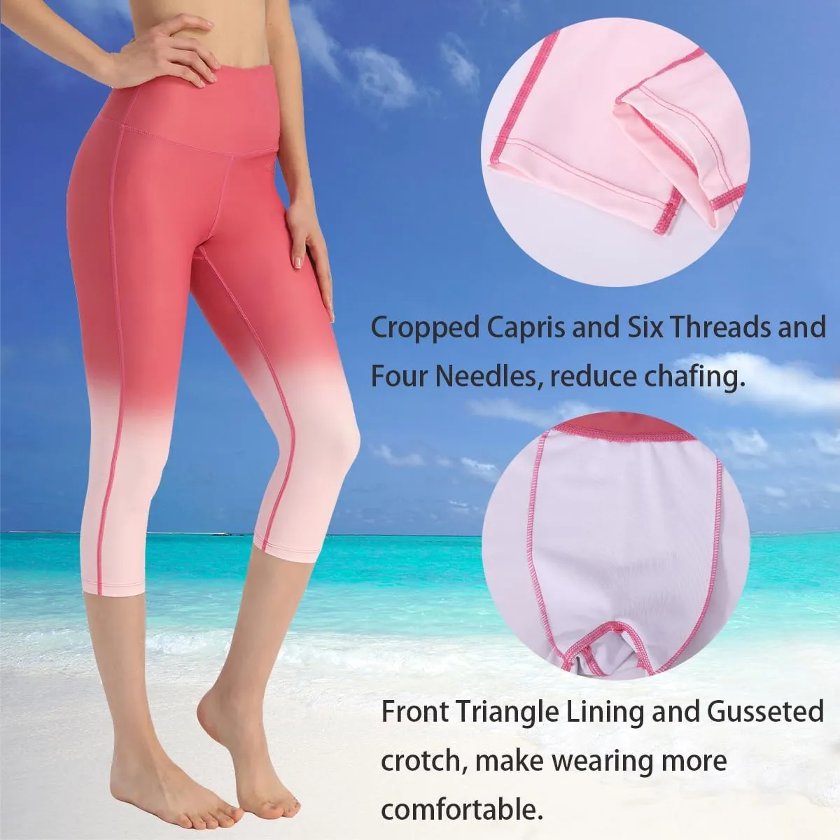 Ubestyle UPF 50  High Waist Swim Leggings for Women Swim Capris Swim Pant Swim Tights Beach Pants Sun Protective