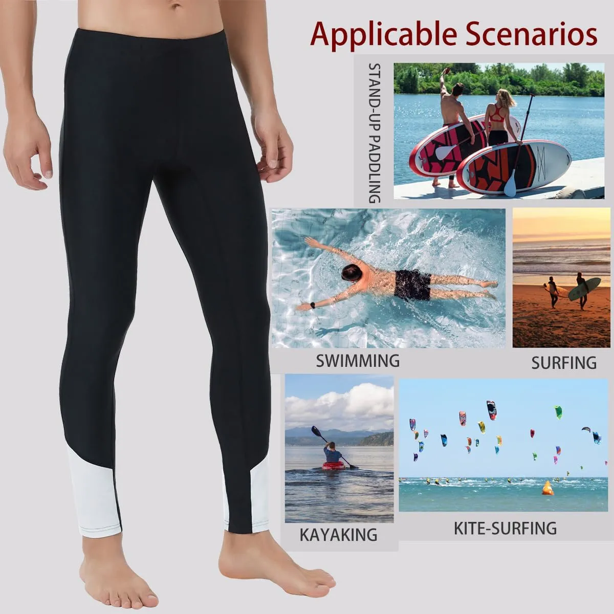Ubestyle UPF 50  Men's Active Surfing Water Leggings Swim Pants Swim Tights Beach Pants Sun Protective