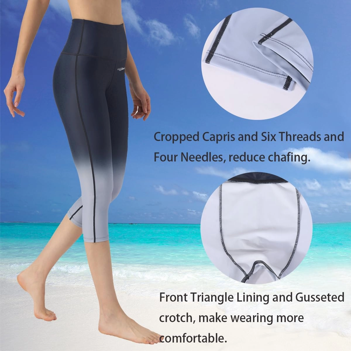Ubestyle UPF 50  High Waist Swim Leggings for Women Swim Capris Swim Pant Swim Tights Beach Pants Sun Protective