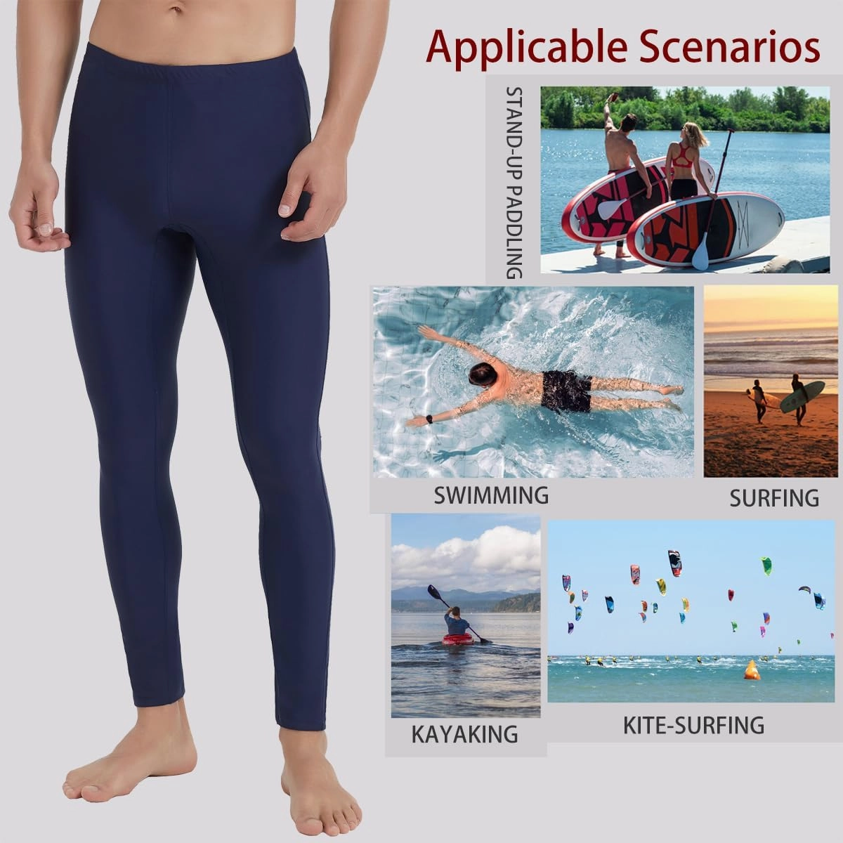 Ubestyle UPF 50  Men's Active Surfing Water Leggings Swim Pants Swim Tights Beach Pants Sun Protective