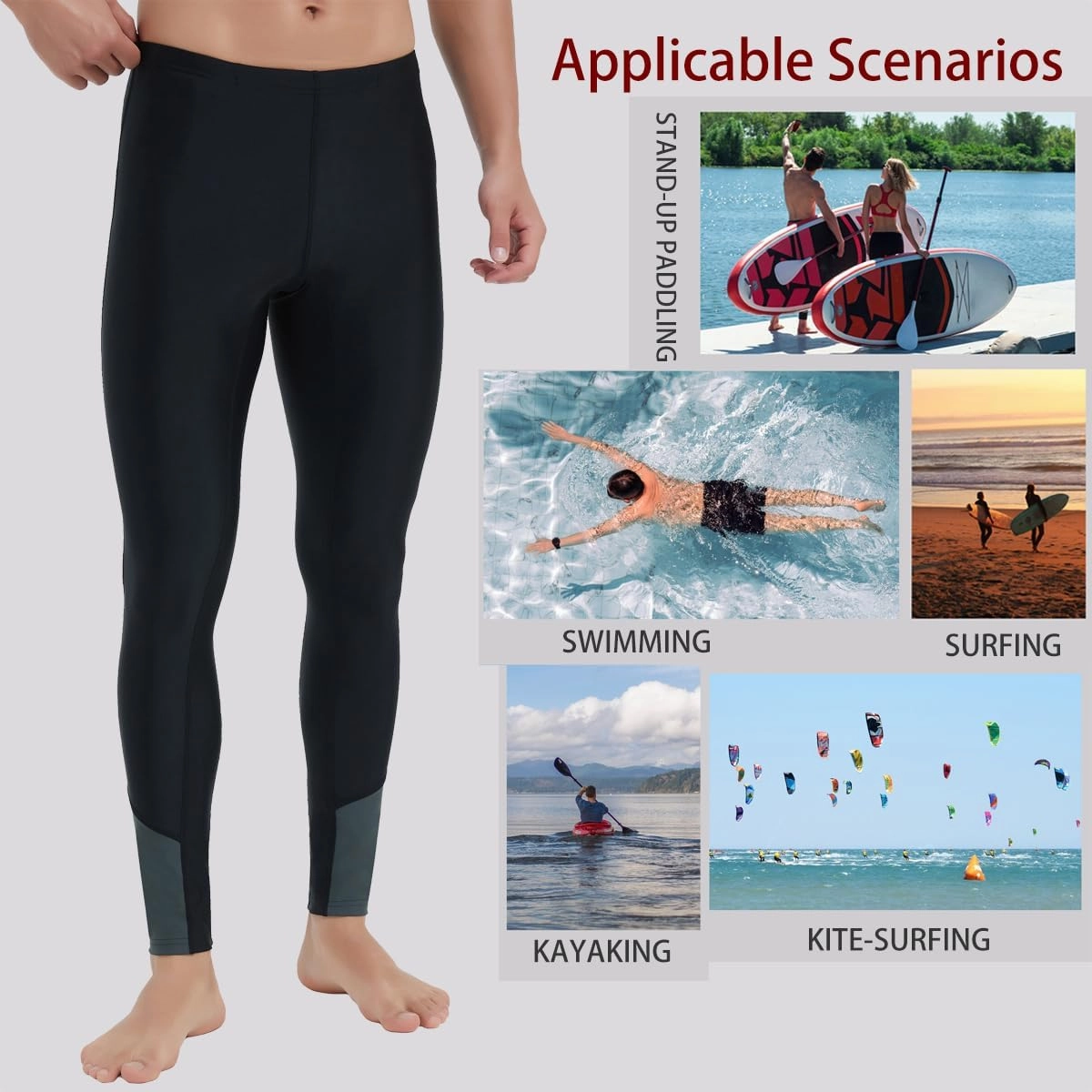 Ubestyle UPF 50  Men's Active Surfing Water Leggings Swim Pants Swim Tights Beach Pants Sun Protective