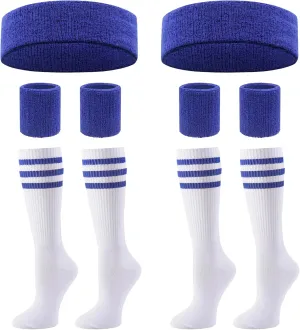 Ultrafun Sweatbands Striped Socks Set Sports Headband Wristband Knee High Tube Socks 80s Costume Accessory for Women