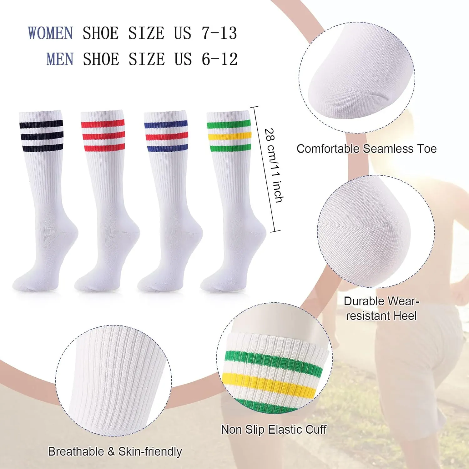 Ultrafun Sweatbands Striped Socks Set Sports Headband Wristband Knee High Tube Socks 80s Costume Accessory for Women