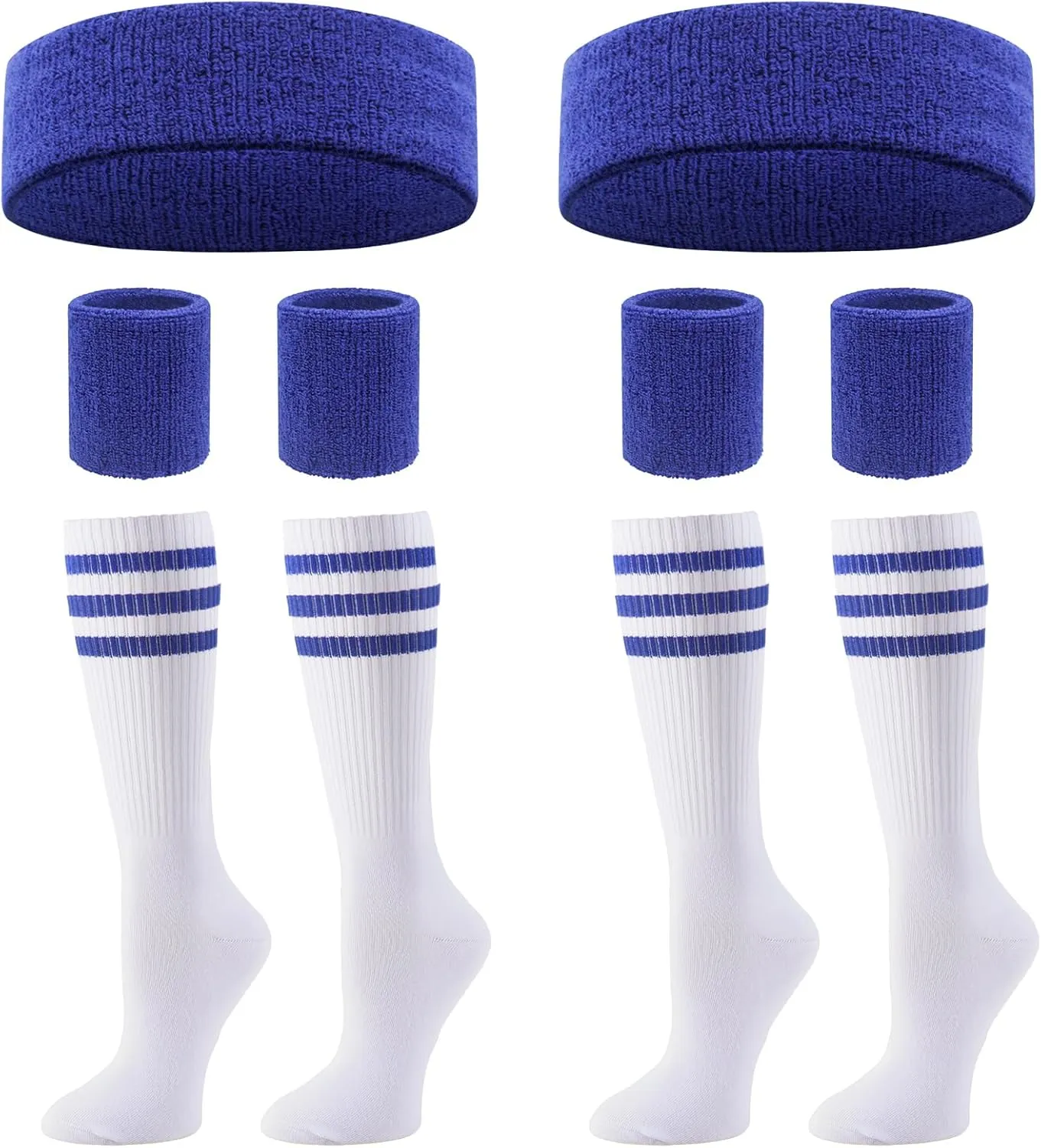 Ultrafun Sweatbands Striped Socks Set Sports Headband Wristband Knee High Tube Socks 80s Costume Accessory for Women