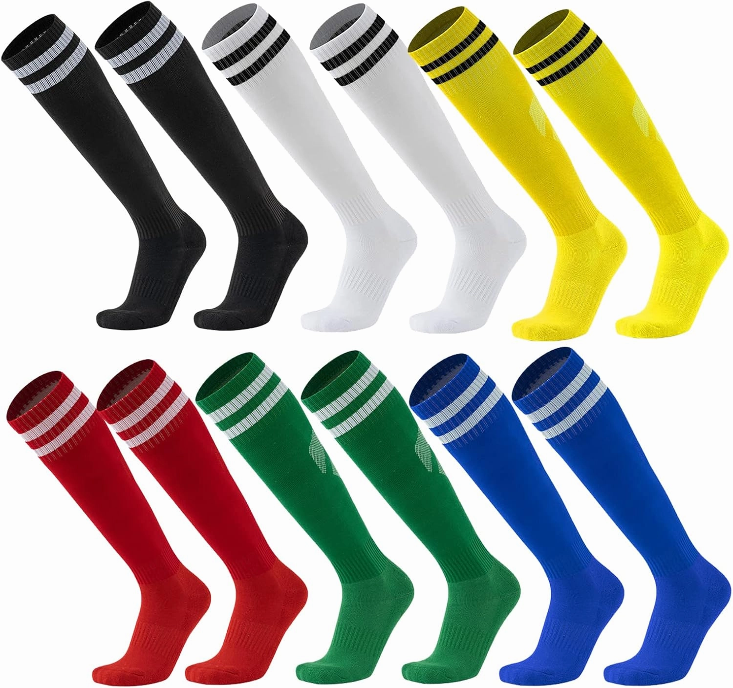 Ultrafun 6 Pairs Soccer Socks Color Stretchy Compression Knee High Tube Socks Football Athletic Socks for Men Women Teens
