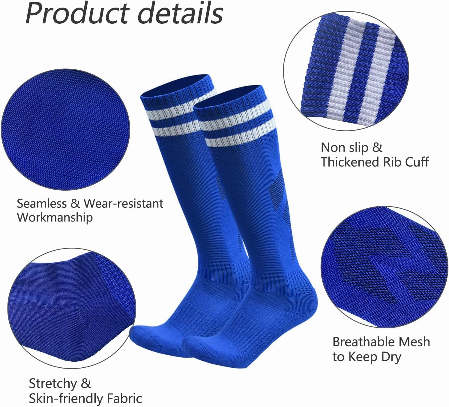 Ultrafun 6 Pairs Soccer Socks Color Stretchy Compression Knee High Tube Socks Football Athletic Socks for Men Women Teens