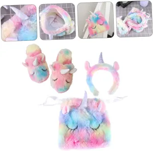 Unicorn Slippers Set Comfortable Fuzzy Slippers Matching Drawstring Bag for Costume Parties