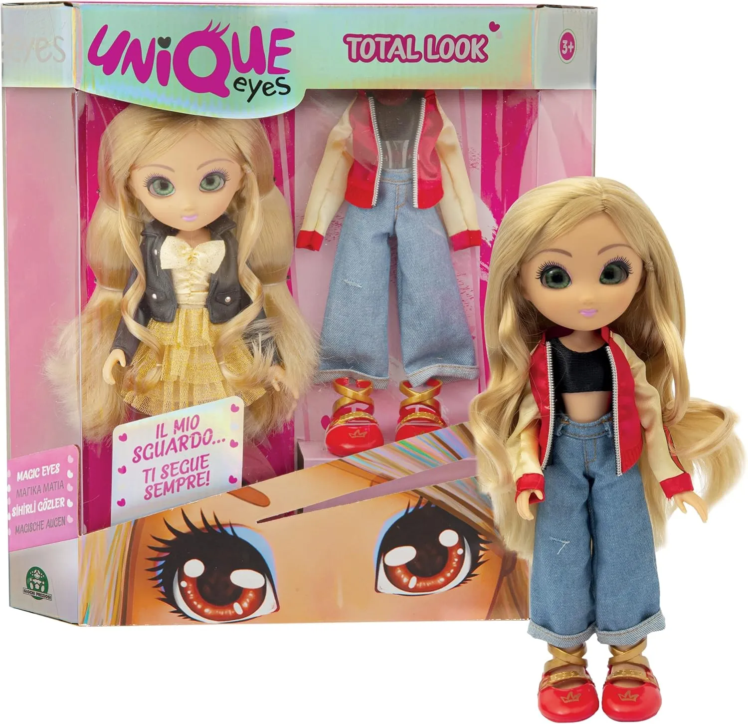 UNIQUE EYES Total Look Doll Amy - Toy Dolls with Lifelike Eyes, for Girls Aged 3 and Above