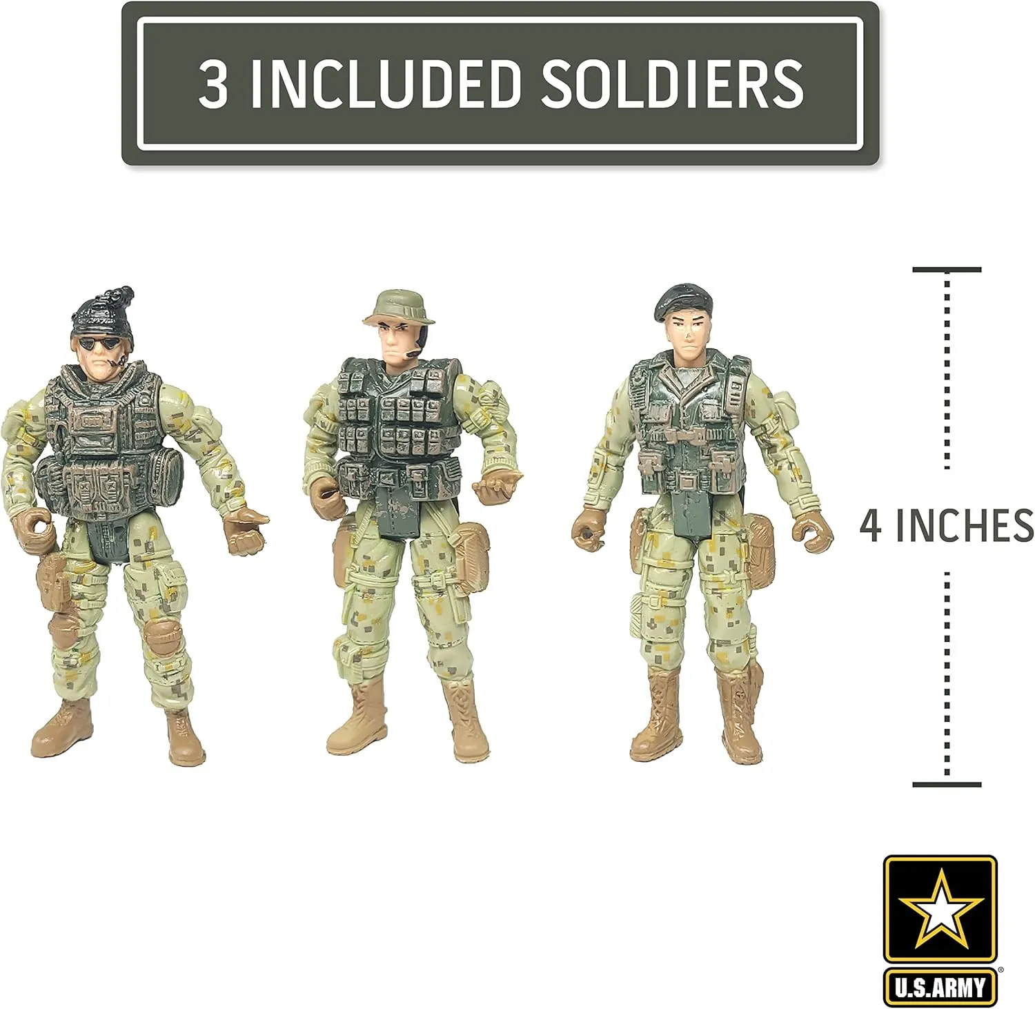 United States Army Recon Platoon Playset with 3 Military Action Figures, Mini Weapons & Accessories - Toy Soldiers for Kids 3 