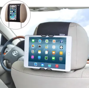 Universal Car Headrest Mount Holder for Cell Phones and Tablets - Compatible with iPhone 13 Pro Max / 12 Pro / 11 / SE - Huawei Mate 40 Pro - Galaxy S22 - Air/Mini 6 / Pro 9.7" and More