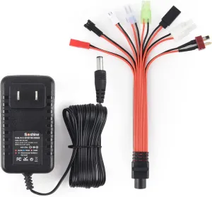 Universal RC Battery Charger for 2.4V-12V (2-10S) Ni-MH/Ni-CD Battery Pack with SM 2P, Tamiya/KET 2P, XH 2.54 2P, Mini Tamiya, Huanqi, JST, Futaba/JR, T Adapter Plug Cable for RC Car