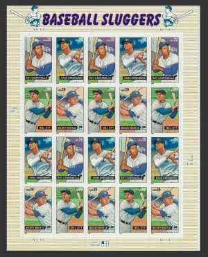 USPS Baseball Sluggers ~ Mickey Mantle ~ Mel OTT ~ Roy Camanella ~ Hank Greenberg (Sheet of 20) 39 Cent Postage Stamps 2006 Scott #4080-4083