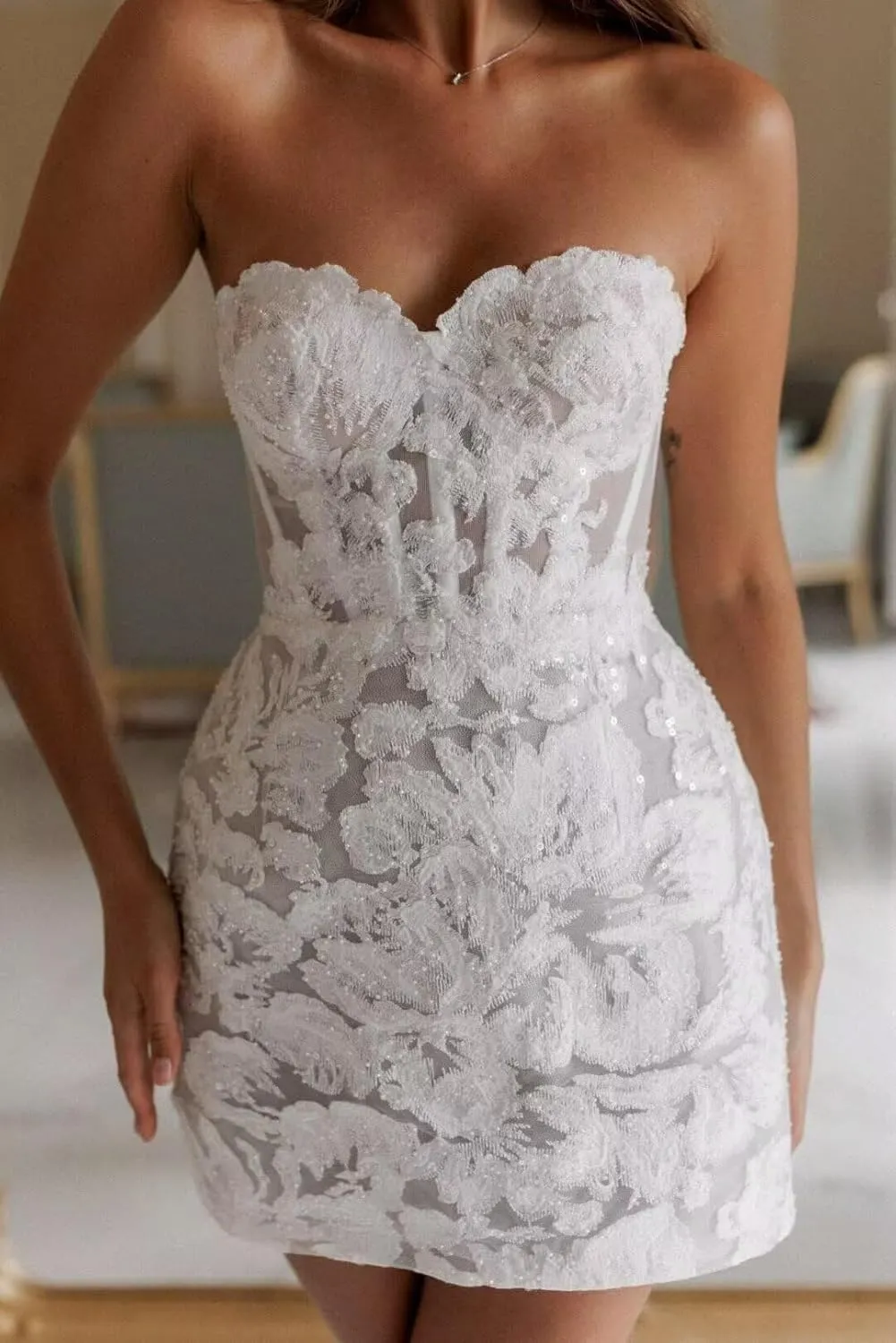 UZN Short Wedding Dresses for Women 2025 Mini Bridal Dress Wedding Reception Gowns for Bride