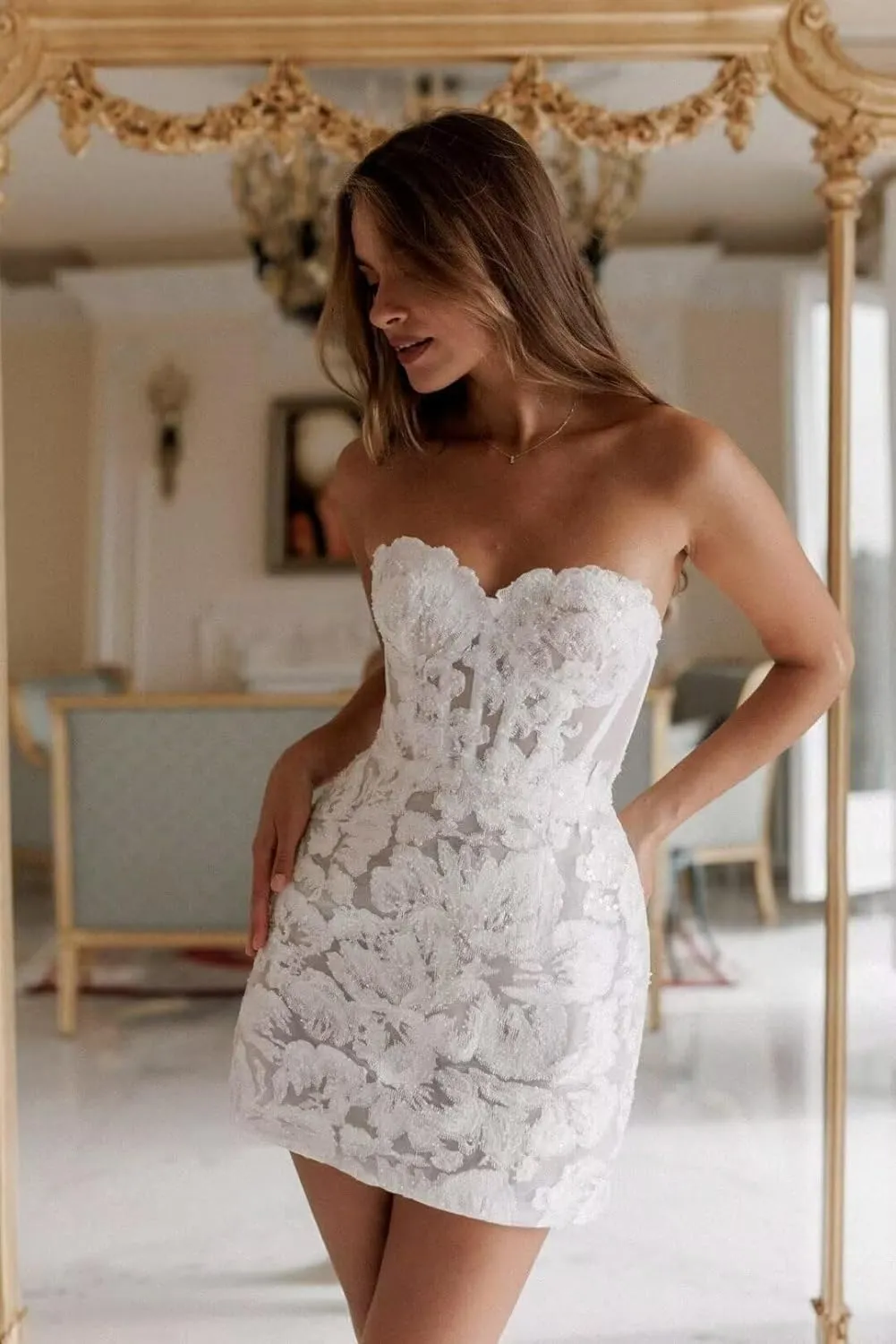 UZN Short Wedding Dresses for Women 2025 Mini Bridal Dress Wedding Reception Gowns for Bride