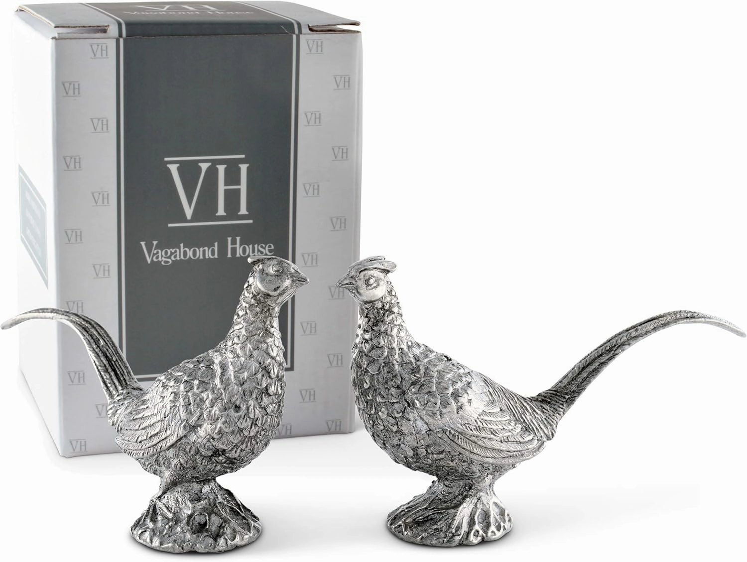 Vagabond House Pewter Pheasants Salt and Pepper Shaker Set Woodland Table Décor S/P Shaker 2 inch Tall