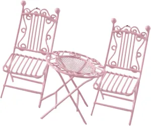 Vaguelly 3pcs Mini Wrought Iron Table and Chairs House Decorations for Home Miniature Toys Miniature Dolls Terrarium Moss Miniature House Furniture Micro Toys Pink Doll House Small House