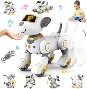 VATOS Remote Control Robot Dog Toy for Kids - Interactive Touch & Follow 17 Functions Robot Dog Pet, Programmable Smart Walking Puppy Intelligent Dancing Dog Robot Toys for Girls 3-12 Gifts (Gold)