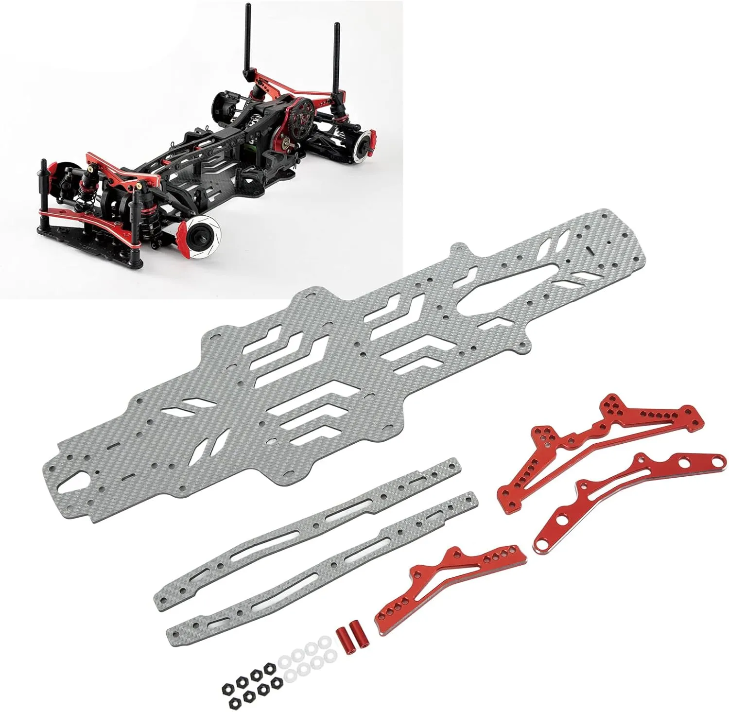 VBESTLIFE 110 Scale RC Car Chassis Kit,Aluminum Alloy Accurate Carbon Fiber Flexible Bottom Plate Set Vehicle Scale Accessories for RMX2.0S RRX2.0S (Silver SSG)