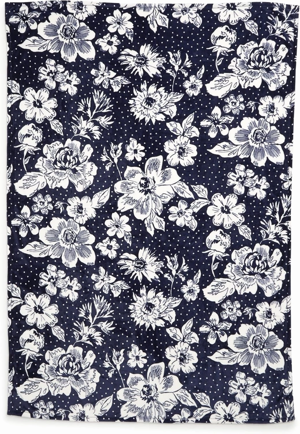 Vera Bradley Collegiate Plush XL Throw Blanket (Multiple Teams Available), Navy/White Rain Garden