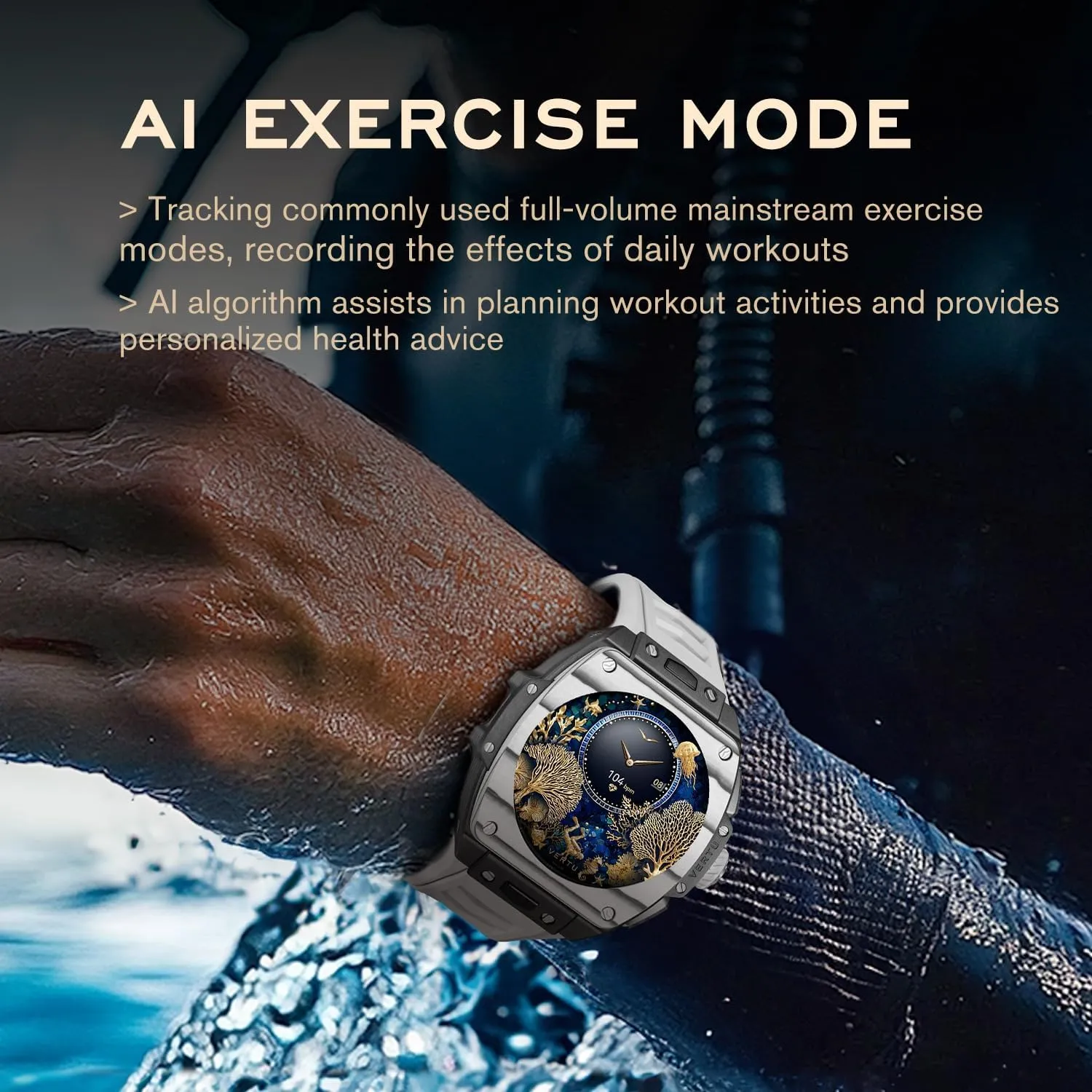 VERTU Grand Watch 44mm Tonneau Luxurious Triple Complication Ai Smart Watch for Men with 1.32" Sapphire Display, Tourbillon, Fitness Tracker (Gold Carbon Fiber, Black and Blue)