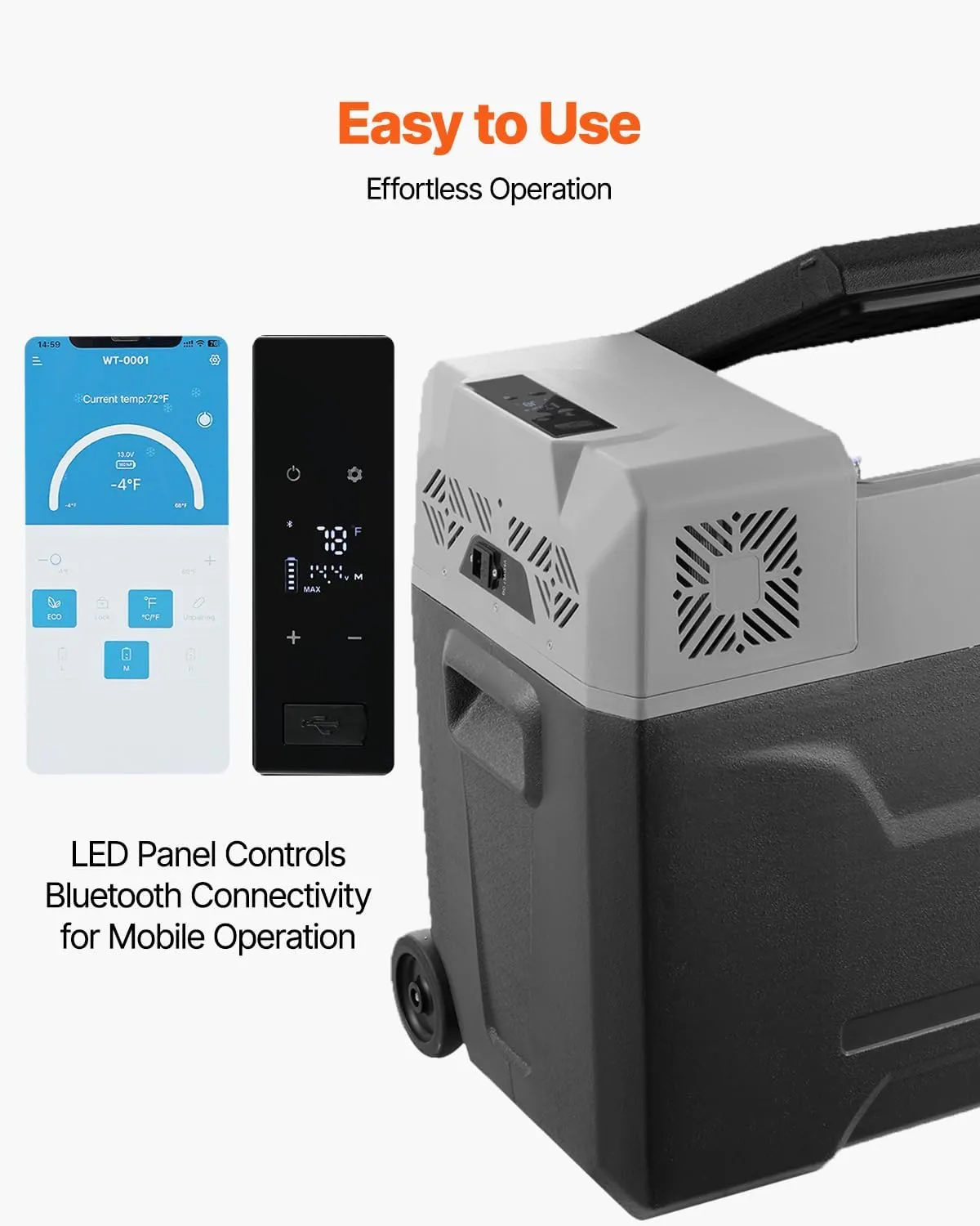 VEVOR Car Refrigerator, 12 Volt Car Refrigerator Fridge, 50 L Single Zone Portable Freezer with Wheels and Handle, -4℉-68℉, 12/24V DC and 100-240V AC Compressor Cooler for Outdoor, Camping