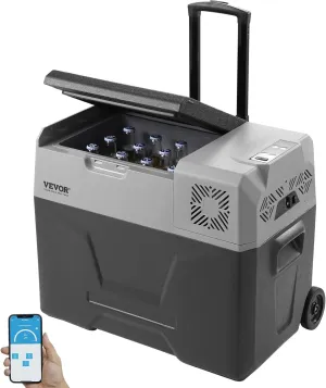 VEVOR Car Refrigerator, 12 Volt Car Refrigerator Fridge, 50 L Single Zone Portable Freezer with Wheels and Handle, -4℉-68℉, 12/24V DC and 100-240V AC Compressor Cooler for Outdoor, Camping