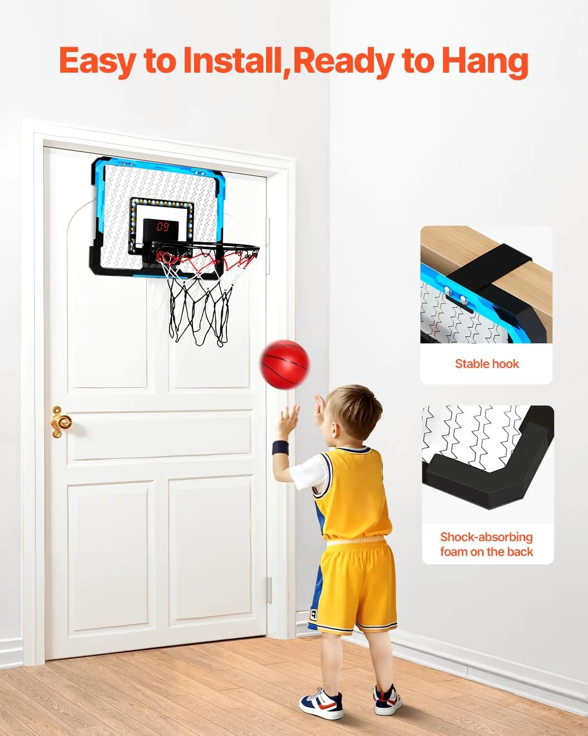 VEVOR Indoor Basketball Hoop for Kids, Indoor and Outdoor Backyard Sport Game, Toddler Basketball Toys for Kids 3-8 Years Old, Boys and Girls