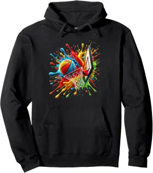Vibrant Basketball Dunk Color Splash Action Sports Art Pullover Hoodie