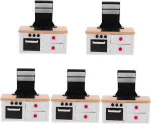 VICASKY 5pcs DIY Miniature House Accessory Wood Mini Cooking Bench Set for Dollhouse Decor