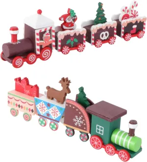 VICASKY Wooden Train Model Christmas Train Cake Toer Decorative Christmas Train Ornaments Xmas Table Toys for Kids