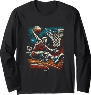 VINTAGE ARTISTIC SLAM DUNK BASKTBALL PAINTING RETRO COLOR Long Sleeve T-Shirt