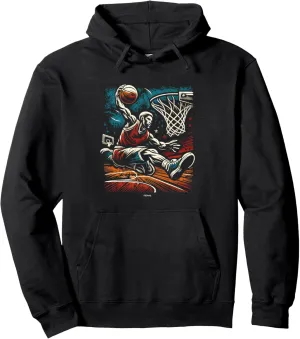 VINTAGE ARTISTIC SLAM DUNK BASKTBALL PAINTING RETRO COLOR Pullover Hoodie