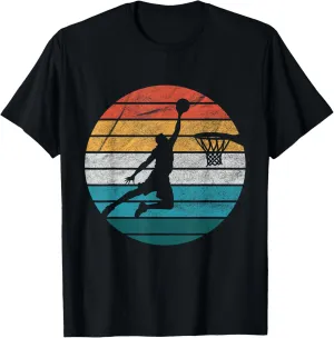 Vintage Retro Basketball Dunk Sunset Colorful Men Boys T-Shirt