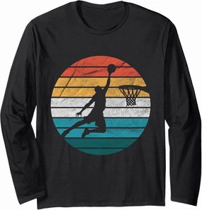 Vintage Retro Basketball Dunk Sunset Colorful Men Boys Long Sleeve T-Shirt