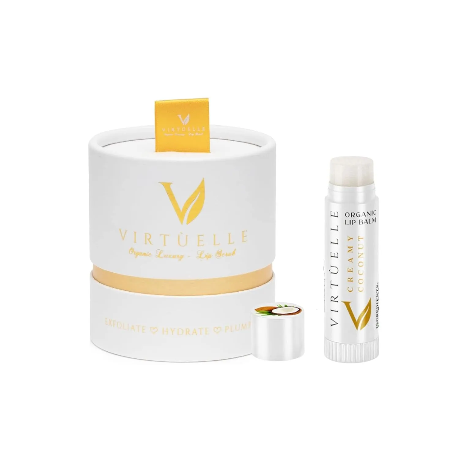 VIRTELLE Organic & Vegan Lip Bundle - Moisturize, Exfoliate, Plump (1 Lip Scrub, 1 Lip Balm)