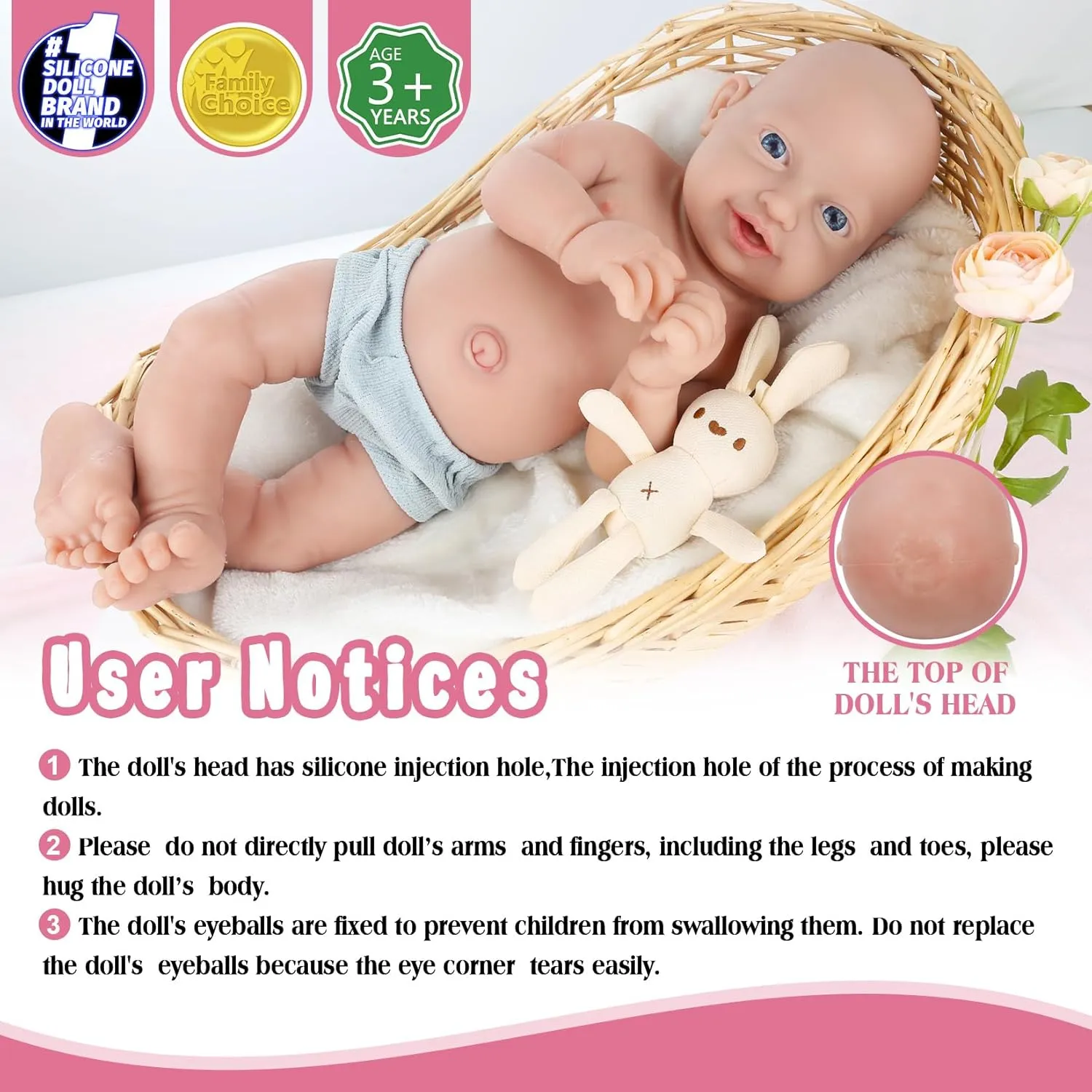 Vollence 14 inch Full Body Silicone Baby Dolls with Magnetic Mouth, Not Vinyl Dolls, Realistic Newborn Silicone Baby Dolls Gifts for Kids,Birthday Gifts Stress Relief for Adults - Girl