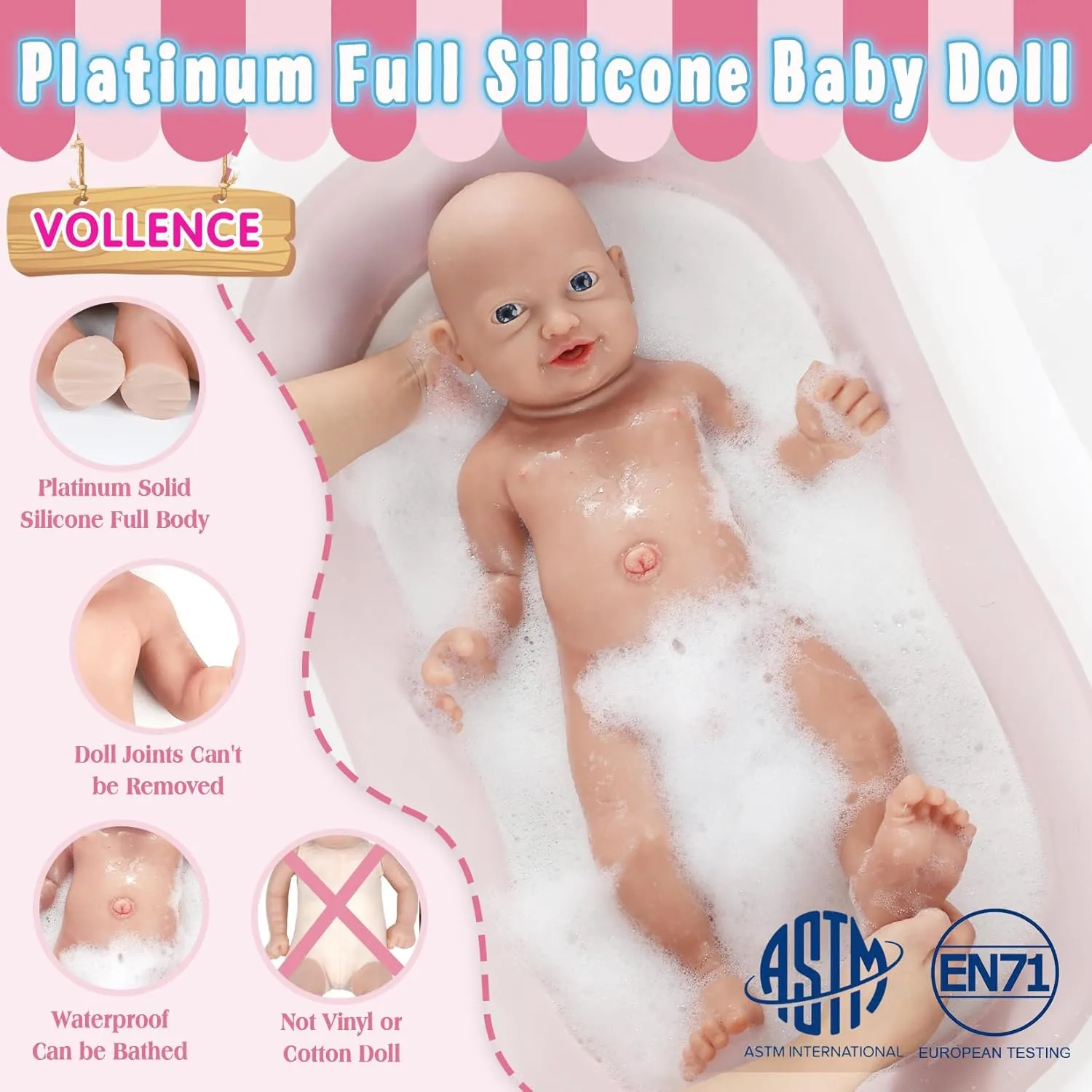 Vollence 14 inch Full Body Silicone Baby Dolls with Magnetic Mouth, Not Vinyl Dolls, Realistic Newborn Silicone Baby Dolls Gifts for Kids,Birthday Gifts Stress Relief for Adults - Girl