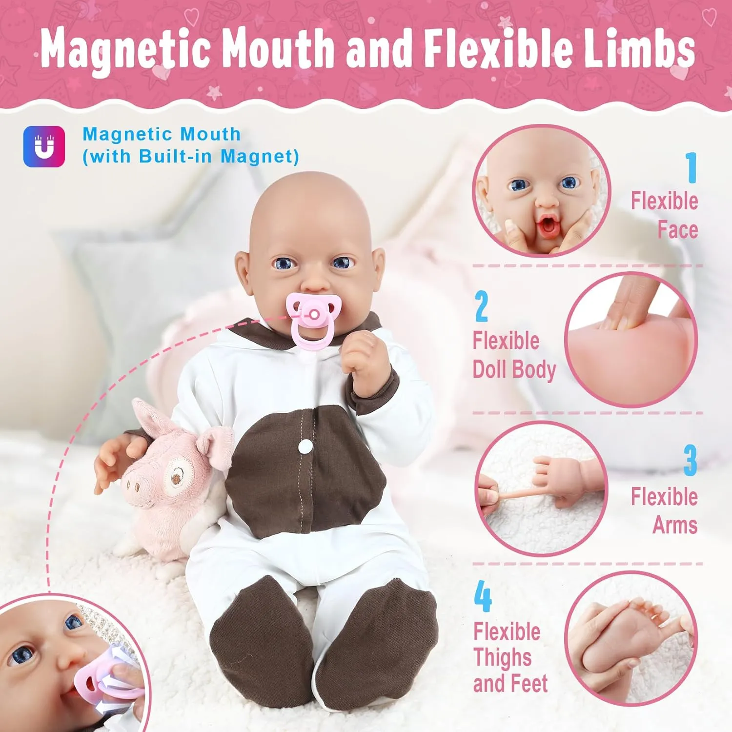 Vollence 14 inch Full Body Silicone Baby Dolls with Magnetic Mouth, Not Vinyl Dolls, Realistic Newborn Silicone Baby Dolls Gifts for Kids,Birthday Gifts Stress Relief for Adults - Girl
