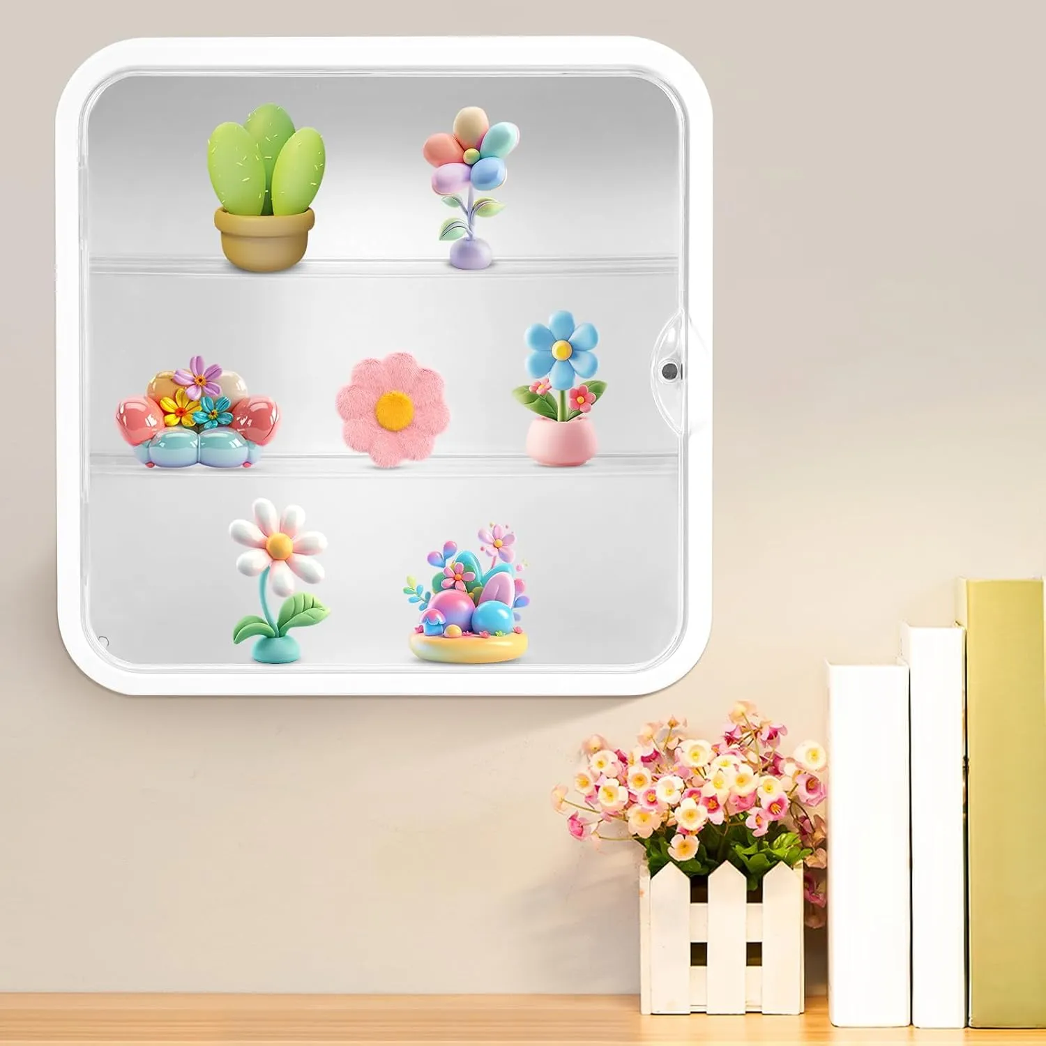 Wall-Mounted Doll Box, Clear Figures Display Case Square Display Box, Adjustable Doll Acrylic Display Case with Door Dust & Moisture Proof for Action Figures (White)